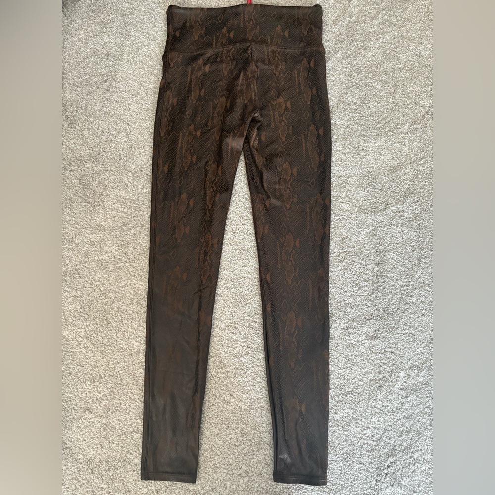 SPANX Faux Leather Snakeskin Brown Leggings - Picture 3 of 7